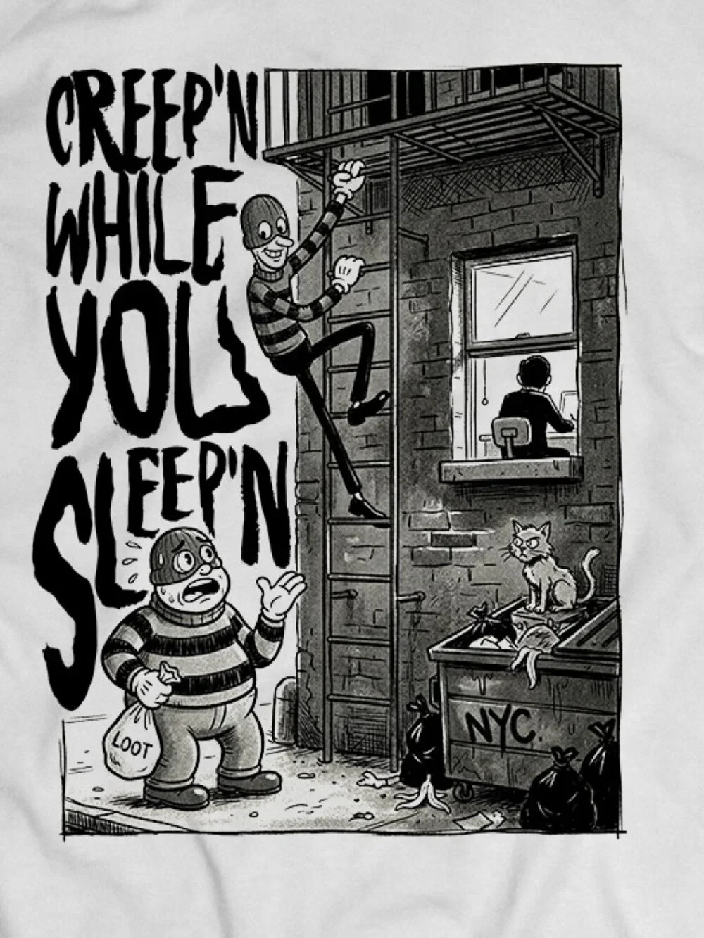 Funny Vintage Style Cartoon Robbers Tee
